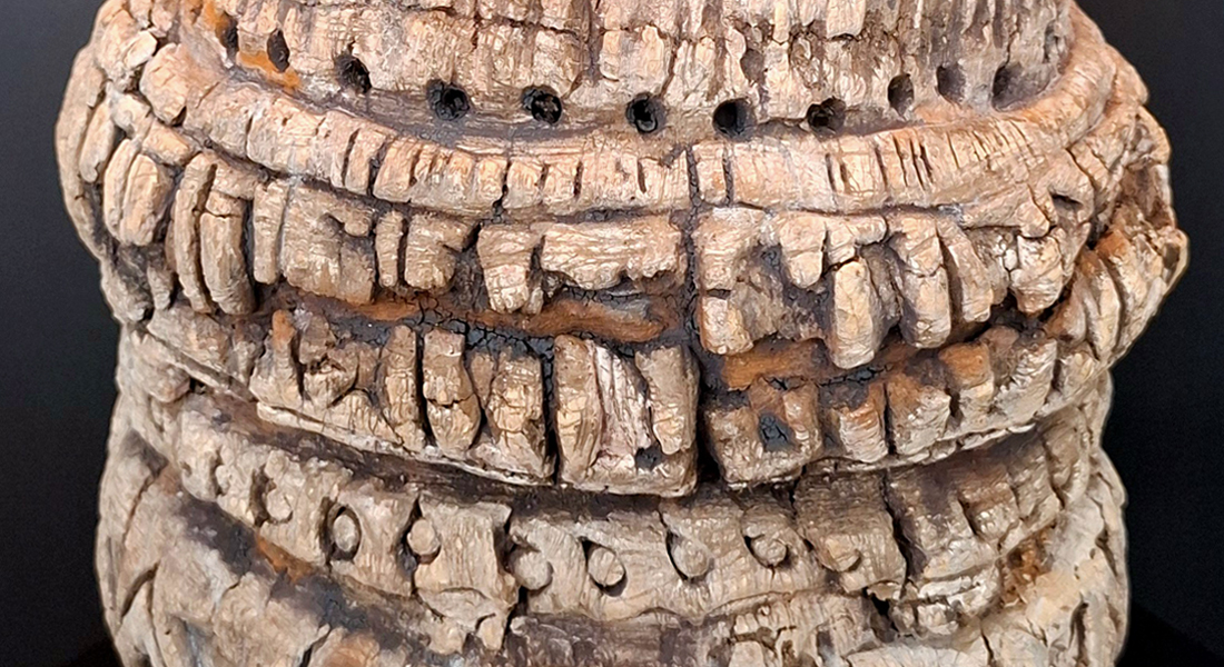 Close-up of hand-formed ceramic lamp base by ceramic artist Menno Berndsen